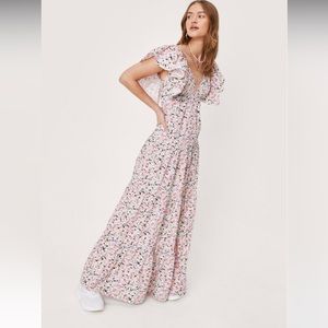 Nasty Gal Floral Print Ruffle Detail Maxi Smock Dress